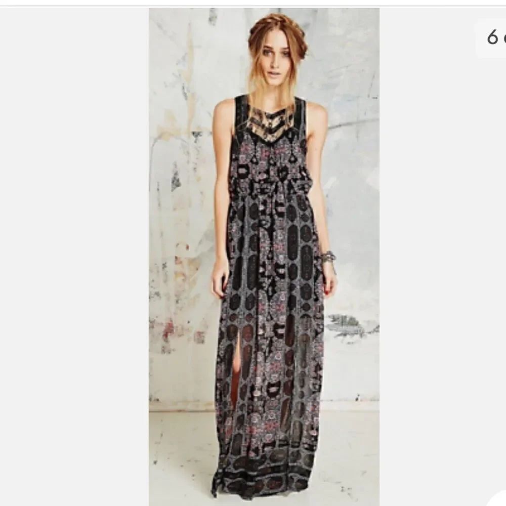 NWT Free People Moroccan Black Printed Lace Yoke Maxi Dress 4 - Picture 13 of 13